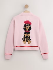 Pink Dog Back Graphic Cotton Rich Collar Cardigan - Image 6 of 8