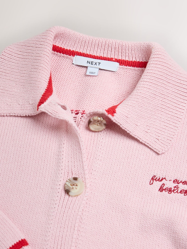 Pink Dog Back Graphic Cotton Rich Collar Cardigan - Image 8 of 8