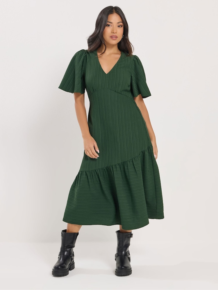 PixieGirl Petite Green Crinkle Midi Dress - Image 2 of 5