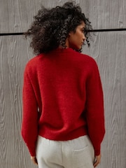 Red Collegiate Graphic Long Sleeve Crew Neck Knitted Jumper With Wool - Image 3 of 6