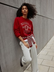 Red Collegiate Graphic Long Sleeve Crew Neck Knitted Jumper With Wool - Image 4 of 6