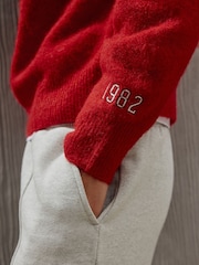 Red Collegiate Graphic Long Sleeve Crew Neck Knitted Jumper With Wool - Image 5 of 6