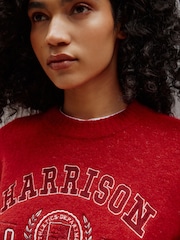 Red Collegiate Graphic Long Sleeve Crew Neck Knitted Jumper With Wool - Image 6 of 6
