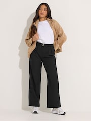 PixieGirl Petite Black Clasp Front Wide Leg Trousers - Image 2 of 6