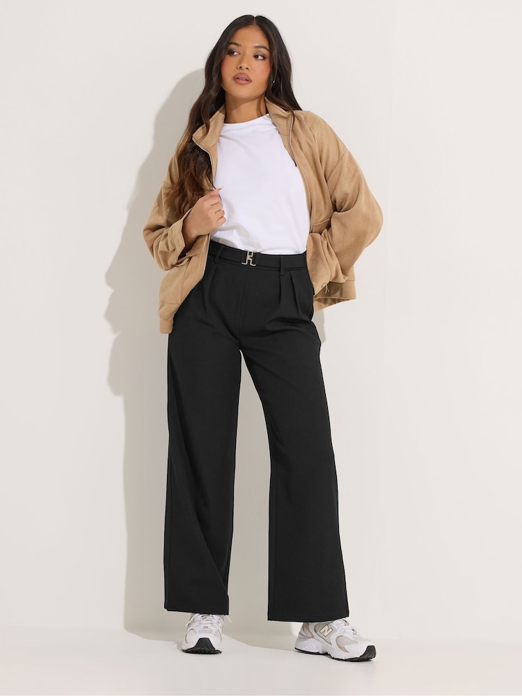 PixieGirl Petite Black Clasp Front Wide Leg Trousers - Image 2 of 6 PixieGirl Petite Black Clasp Front Wide Leg Trousers - Image 2 of 6