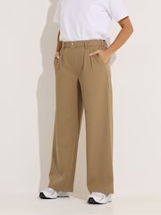 PixieGirl Petite Natural Camel Clasp Buckle Wide Leg Trousers - Image 1 of 6