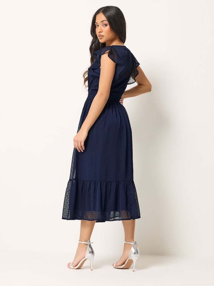 petite midi boho dress SHEIN PETITE Boho Chic Polka Dot Midi Dress, V-Neck Wrap Style Short Sleeve Flowy Dress For Summer Vacation ,Petite Women