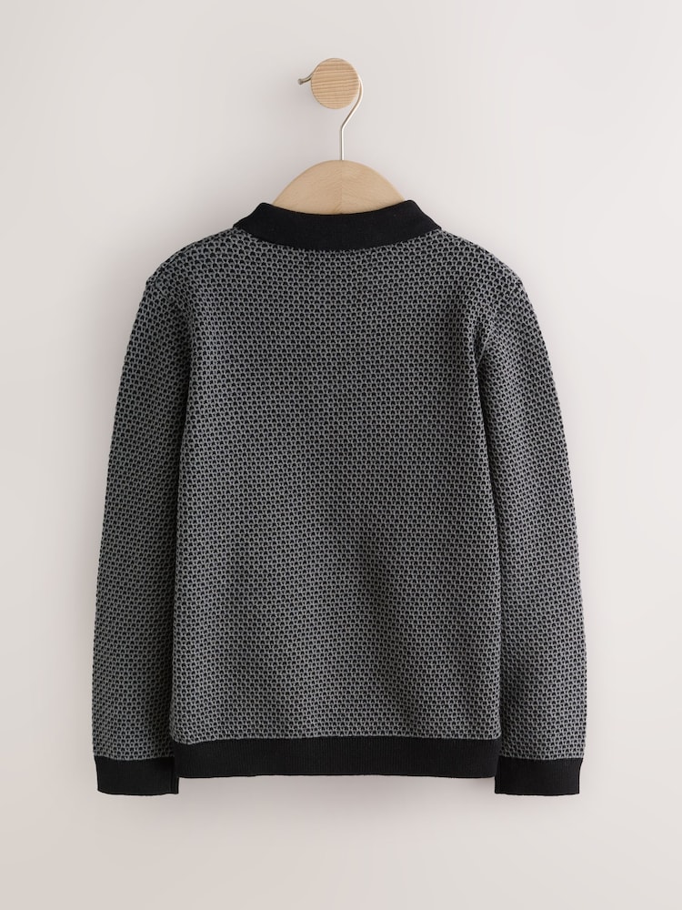 Monochrome Textured Knitted Popper Neck Polo Shirt (3-16yrs) - Image 2 of 4