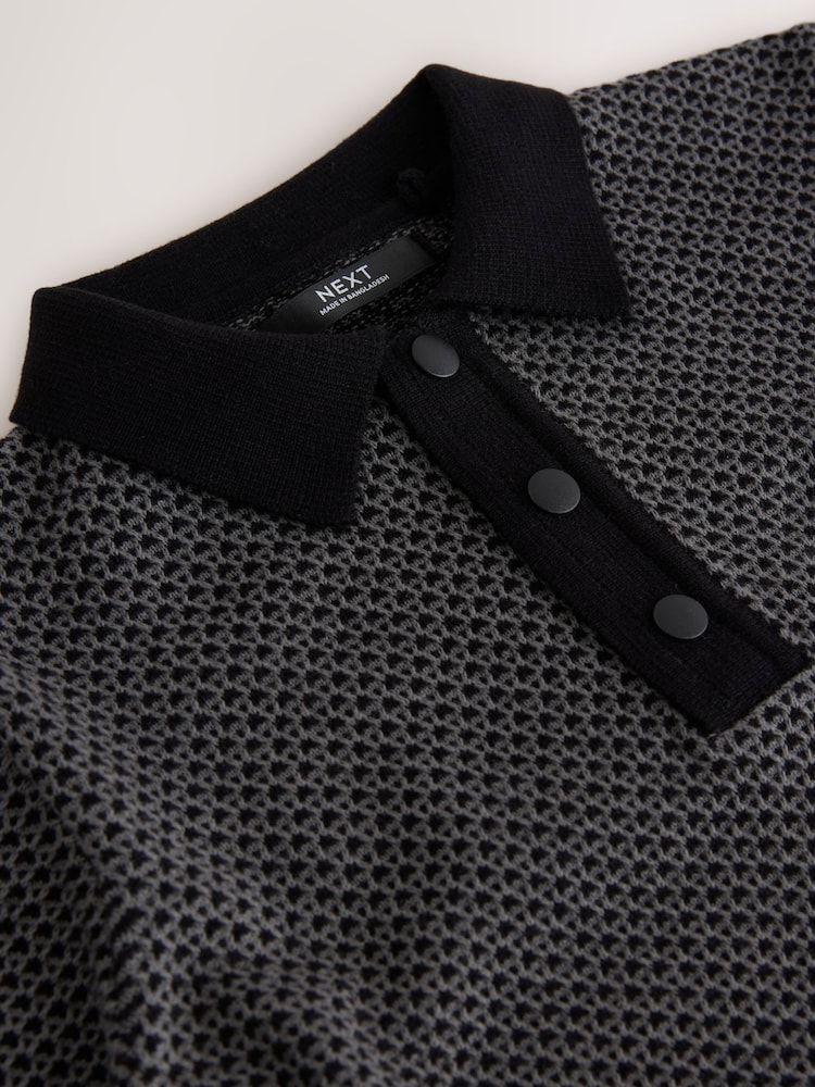Monochrome Textured Knitted Popper Neck Polo Shirt (3-16yrs) - Image 4 of 4