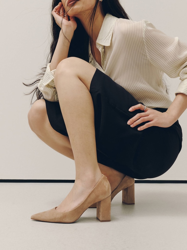 Camel Forever Comfort® Suede Block Court Heels - Image 10 of 10 Camel Forever Comfort® Suede Block Court Heels - Image 10 of 10