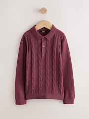 Burgundy Red Stag Cable Knit Polo Shirt (3-16yrs) - Image 1 of 4