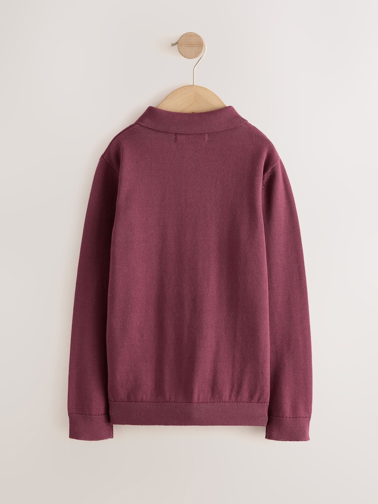 Burgundy Red Stag Cable Knit Polo Shirt (3-16yrs) - Image 2 of 4