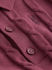 Burgundy Red Stag Cable Knit Polo Shirt (3-16yrs) - Image 3 of 4