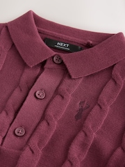 Burgundy Red Stag Cable Knit Polo Shirt (3-16yrs) - Image 4 of 4