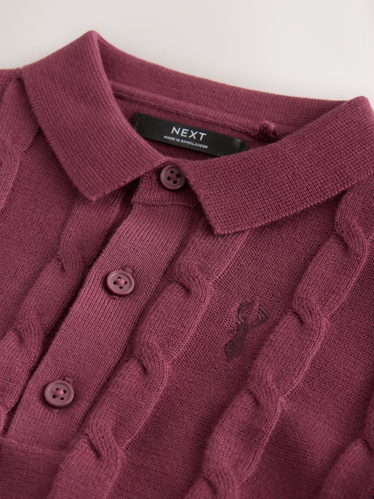 Burgundy Red Stag Cable Knit Polo Shirt (3-16yrs) - Image 4 of 4