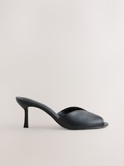 Black Forever Comfort® Leather Peeptoe Mule Heels - Image 1 of 10