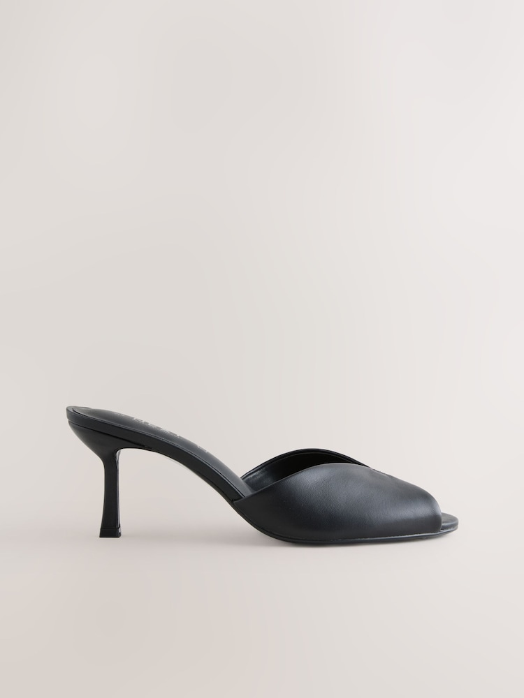 Black Forever Comfort® Leather Peeptoe Mule Heels - Image 1 of 10 Black Forever Comfort® Leather Peeptoe Mule Heels - Image 1 of 10