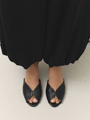 Black Forever Comfort® Leather Peeptoe Mule Heels - Image 2 of 10