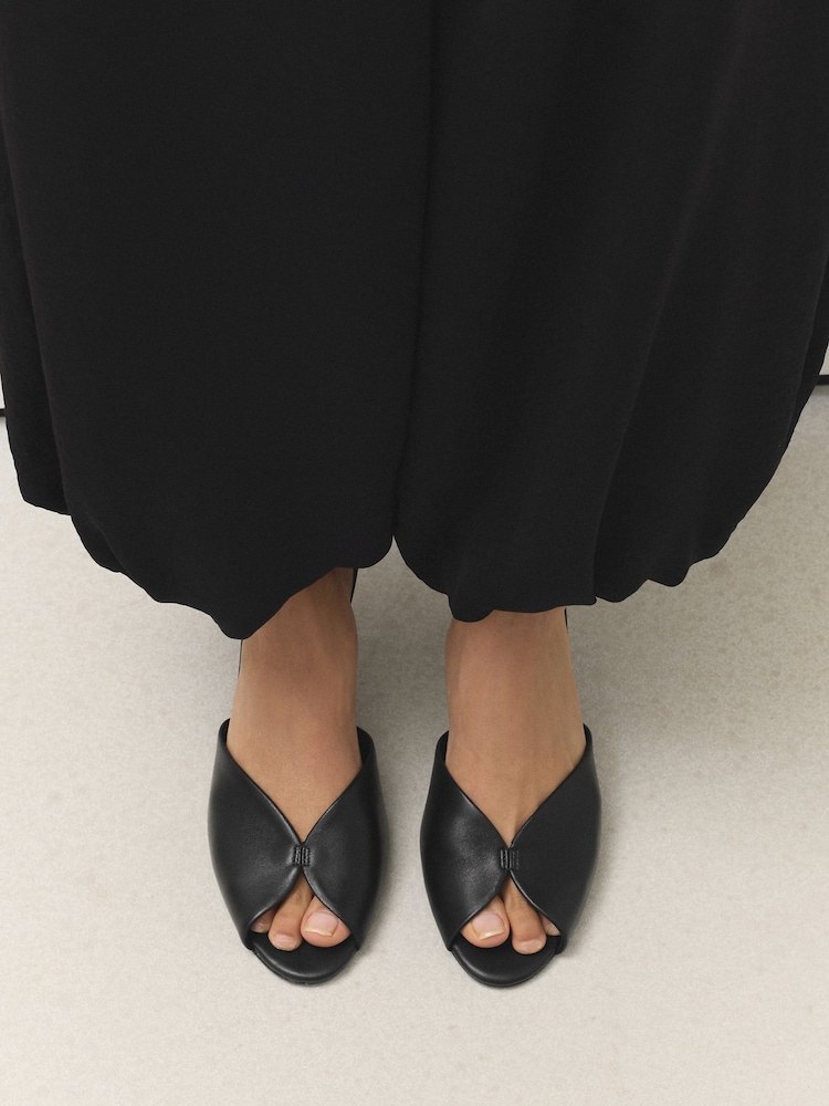 Black Forever Comfort® Leather Peeptoe Mule Heels - Image 2 of 10 Black Forever Comfort® Leather Peeptoe Mule Heels - Image 2 of 10