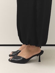 Black Forever Comfort® Leather Peeptoe Mule Heels - Image 5 of 10