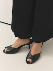 Black Forever Comfort® Leather Peeptoe Mule Heels - Image 6 of 10