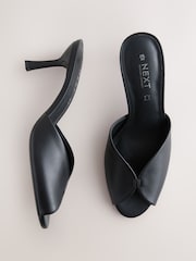 Black Forever Comfort® Leather Peeptoe Mule Heels - Image 7 of 10