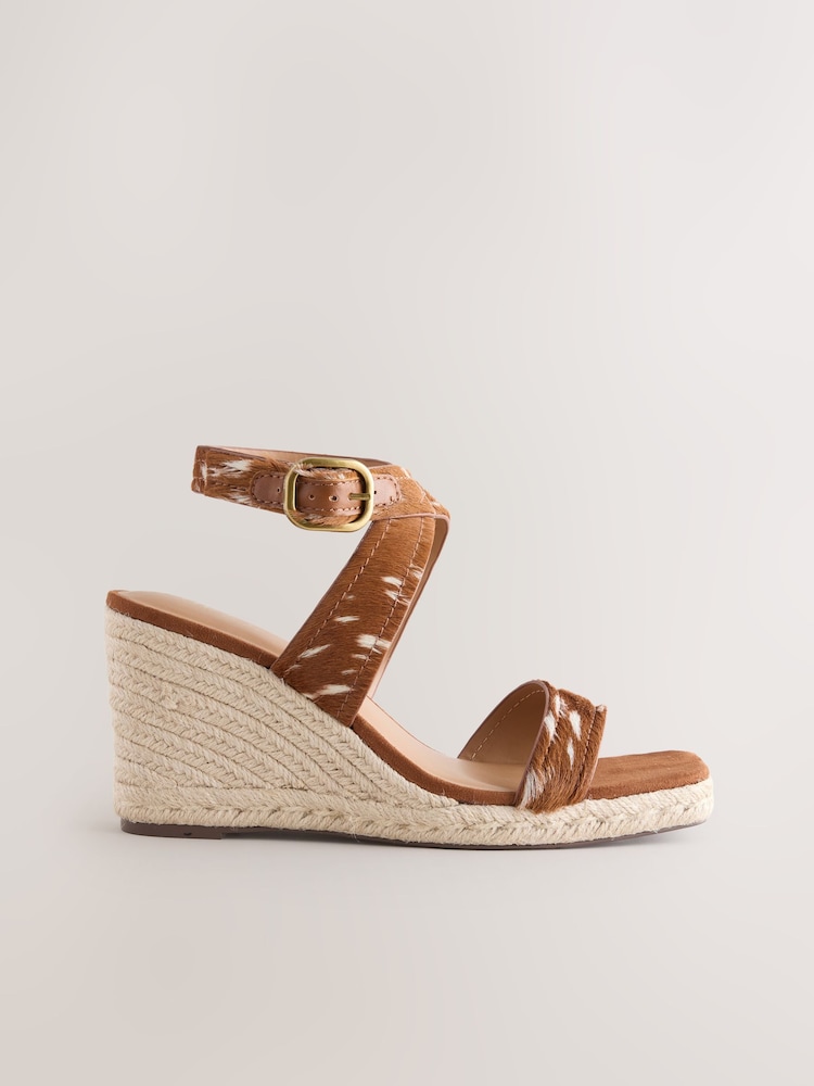 Brown Forever Comfort® Leather Crossover Wedges - Image 1 of 9 Brown Forever Comfort® Leather Crossover Wedges - Image 1 of 9