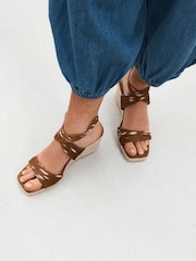 Brown Forever Comfort® Leather Crossover Wedges - Image 3 of 9