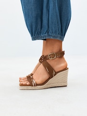 Brown Forever Comfort® Leather Crossover Wedges - Image 4 of 9