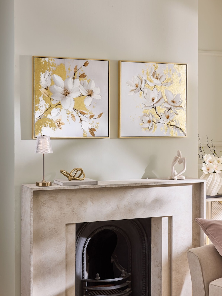 Lipsy Set of 2 Gold Magnolia Wall Art - Image 1 of 6