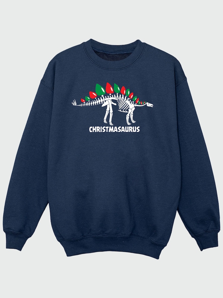 Brands In Blue Christmas Dinosaur Christmasaurus Sweatshirt - Image 2 of 4 Brands In Blue Christmas Dinosaur Christmasaurus Sweatshirt - Image 2 of 4