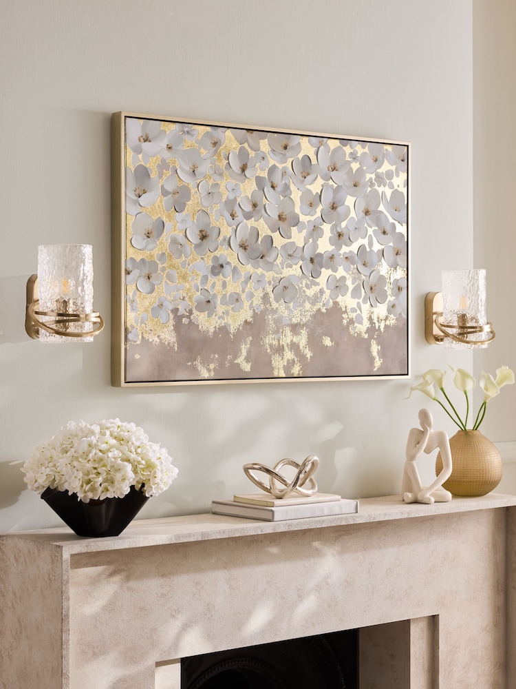Lipsy Gold Cream Floral Wall Art - Image 1 of 6