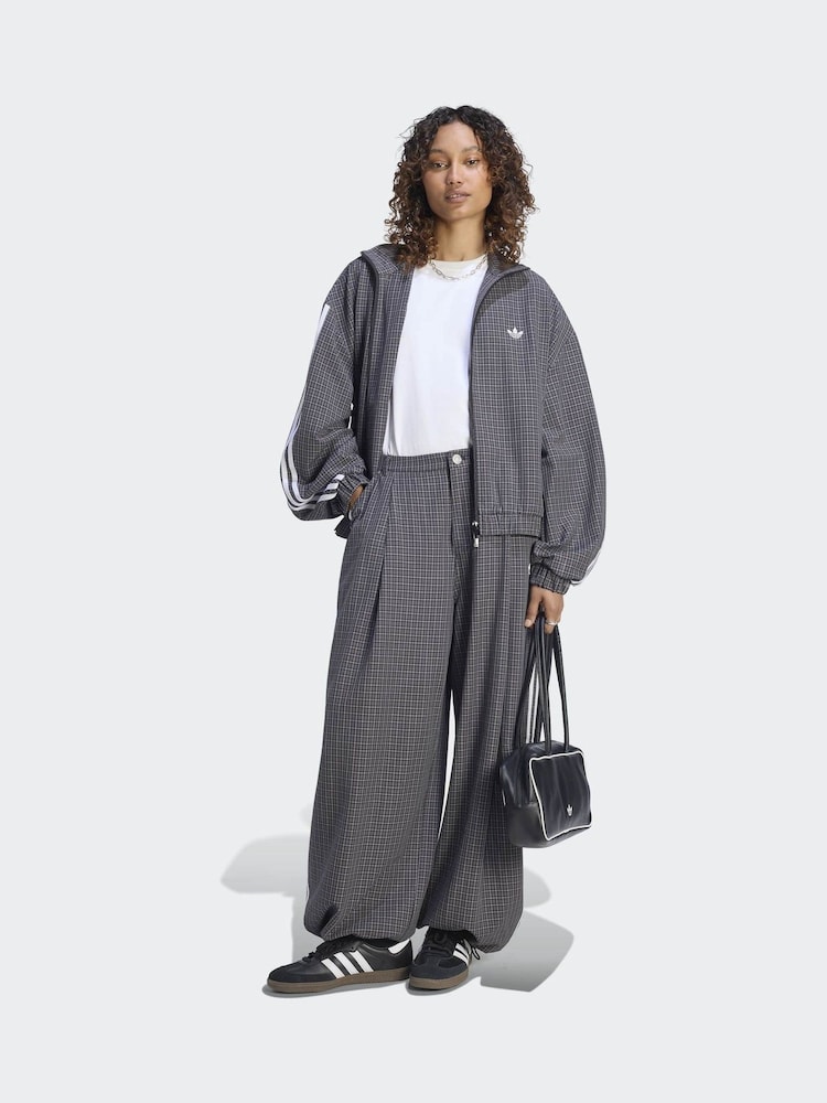 adidas Originals Grey/Black Checks Wide Leg Trousers - Image 1 of 6 adidas Originals Grey/Black Checks Wide Leg Trousers - Image 1 of 6