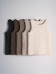 The Set 5 Pack Jersey Rib Vests Black/Brown/White - Image 1 of 6