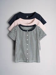 The Set 3 Pack Button Through Short Sleeve Rib Cardigans Navy/Pink/Stripe - Image 1 of 6