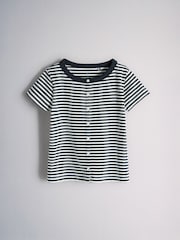 The Set 3 Pack Button Through Short Sleeve Rib Cardigans Navy/Pink/Stripe - Image 2 of 6