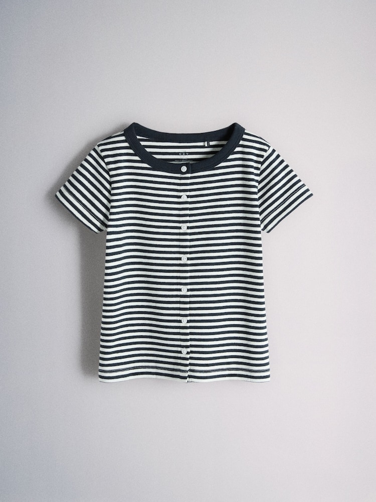 The Set 3 Pack Button Through Short Sleeve Rib Cardigans Navy/Pink/Stripe - Image 2 of 6 The Set 3 Pack Button Through Short Sleeve Rib Cardigans Navy/Pink/Stripe - Image 2 of 6