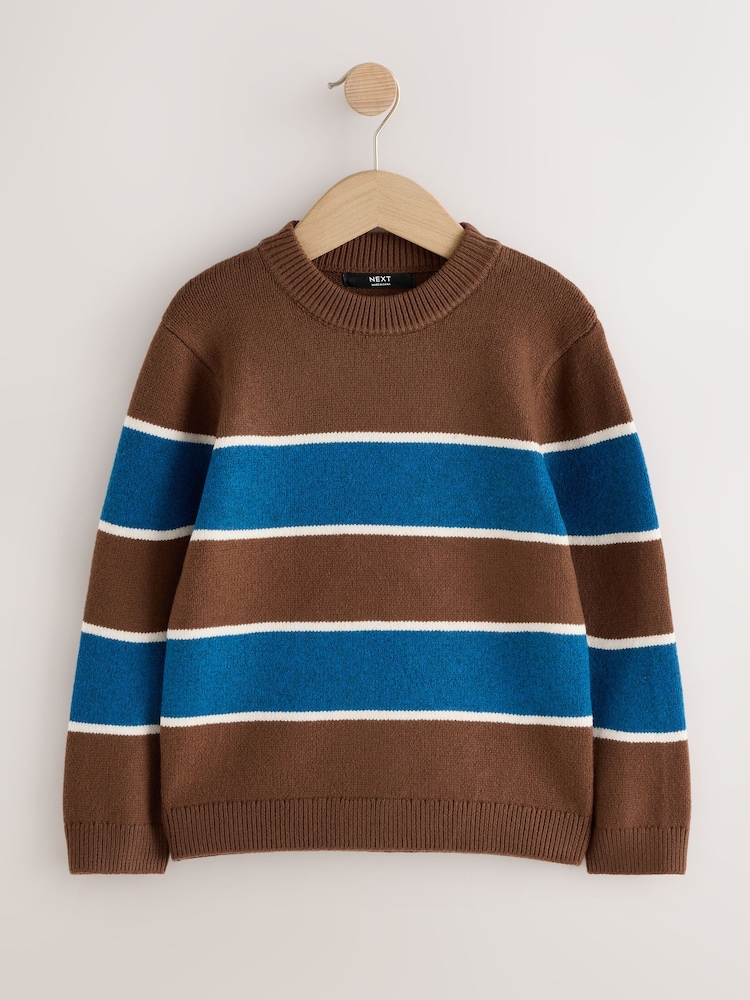 Blue/Brown Stripe Knitted Crew Neck Jumper (3-16yrs) - Image 1 of 4