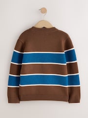 Blue/Brown Stripe Knitted Crew Neck Jumper (3-16yrs) - Image 2 of 4
