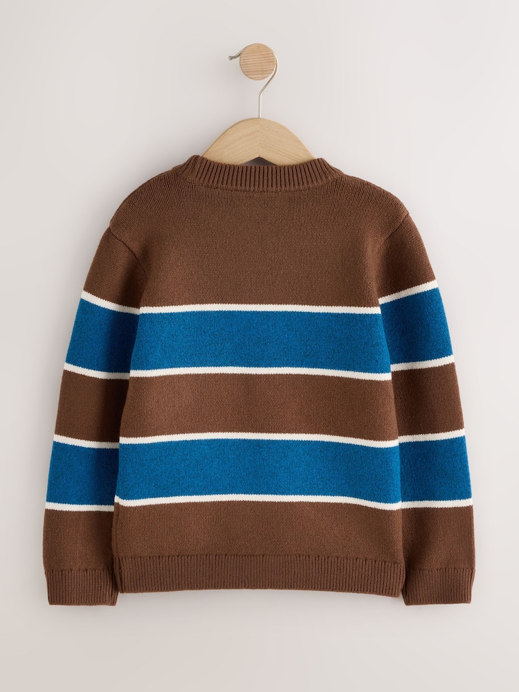 Blue/Brown Stripe Knitted Crew Neck Jumper (3-16yrs) - Image 2 of 4
