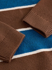 Blue/Brown Stripe Knitted Crew Neck Jumper (3-16yrs) - Image 4 of 4