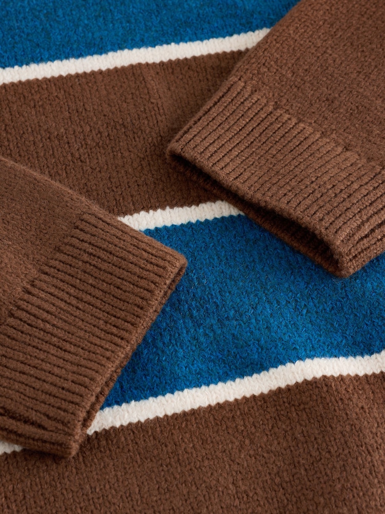 Blue/Brown Stripe Knitted Crew Neck Jumper (3-16yrs) - Image 4 of 4