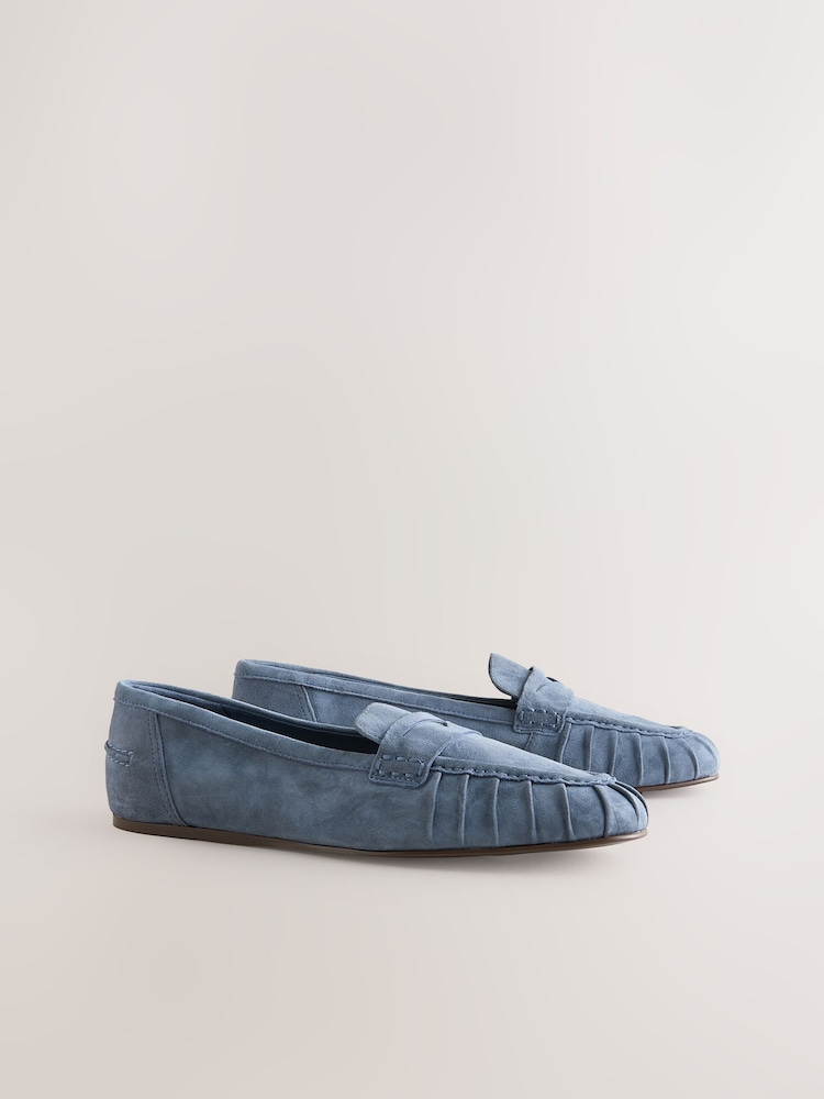 Blue Forever Comfort® Suede Leather Ruched Loafers - Image 2 of 10