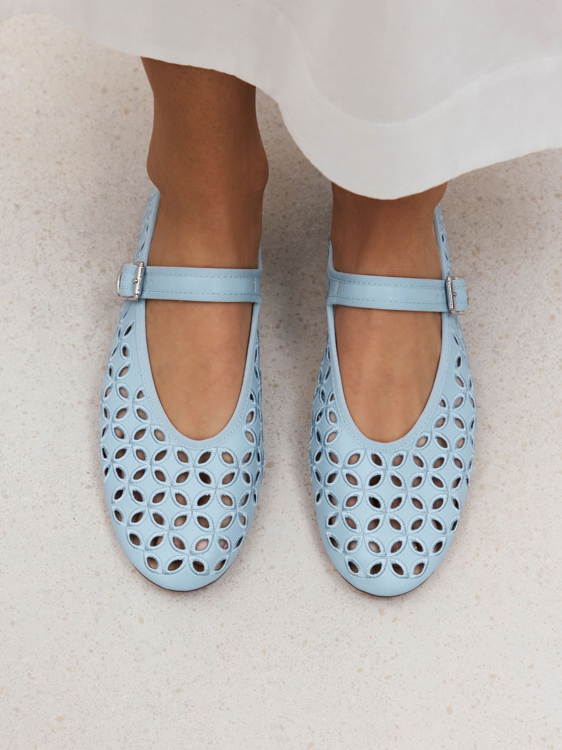 Buy Blue Standard Fit Forever Comfort® Broderie Mary Janes Shoes