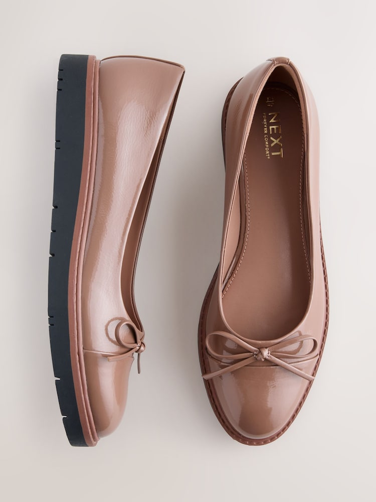 Taupe Brown Forever Comfort® Chunky Sole Bow Ballet Flats - Image 1 of 8 Taupe Brown Forever Comfort® Chunky Sole Bow Ballet Flats - Image 1 of 8