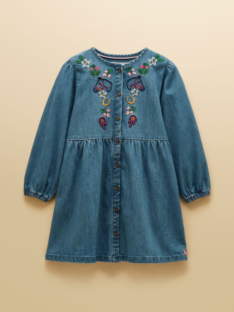Joules Girls' Blair Denim Denim Embroidered Dress - Image 1 of 5 Joules Girls' Blair Denim Denim Embroidered Dress - Image 1 of 5