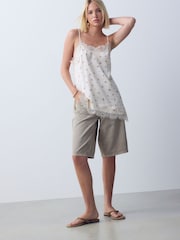 Ecru Ditsy Floral Print Asymmetric Hem Lace Cami Top - Image 2 of 5