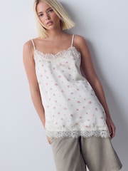 Ecru Ditsy Floral Print Asymmetric Hem Lace Cami Top - Image 3 of 5