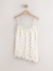 Ecru Ditsy Floral Print Asymmetric Hem Lace Cami Top - Image 6 of 8