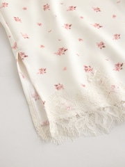 Ecru Ditsy Floral Print Asymmetric Hem Lace Cami Top - Image 7 of 8